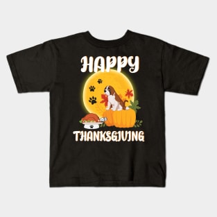 Saint Bernard Seeing Turkey Dish Happy Halloween Thanksgiving Merry Christmas Day Kids T-Shirt